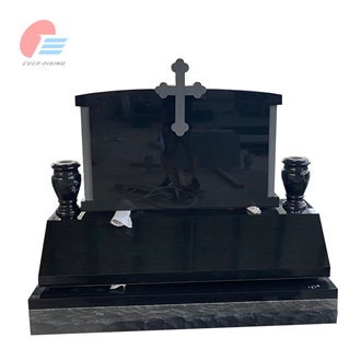 Absolute Black Granite Monument With Sandblast Cross On Top