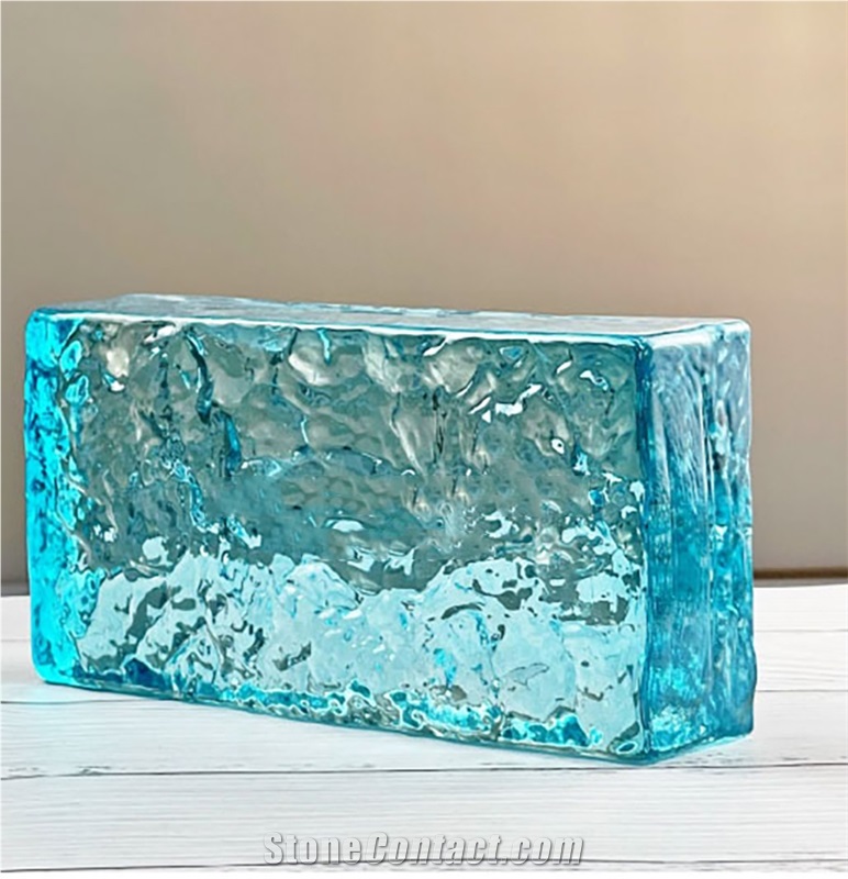 Light Blue Double-Sided Ice Crystal Pattern Glass Bricks