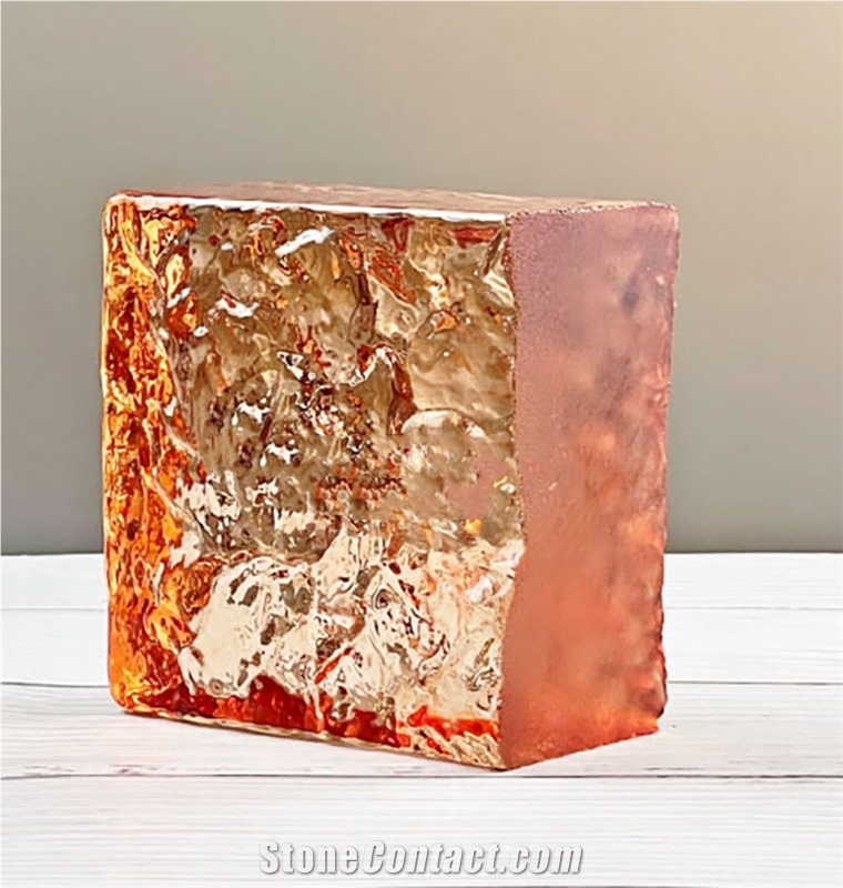 Orange Cut Double-Sided Ice Crystal Pattern Glass Bricks