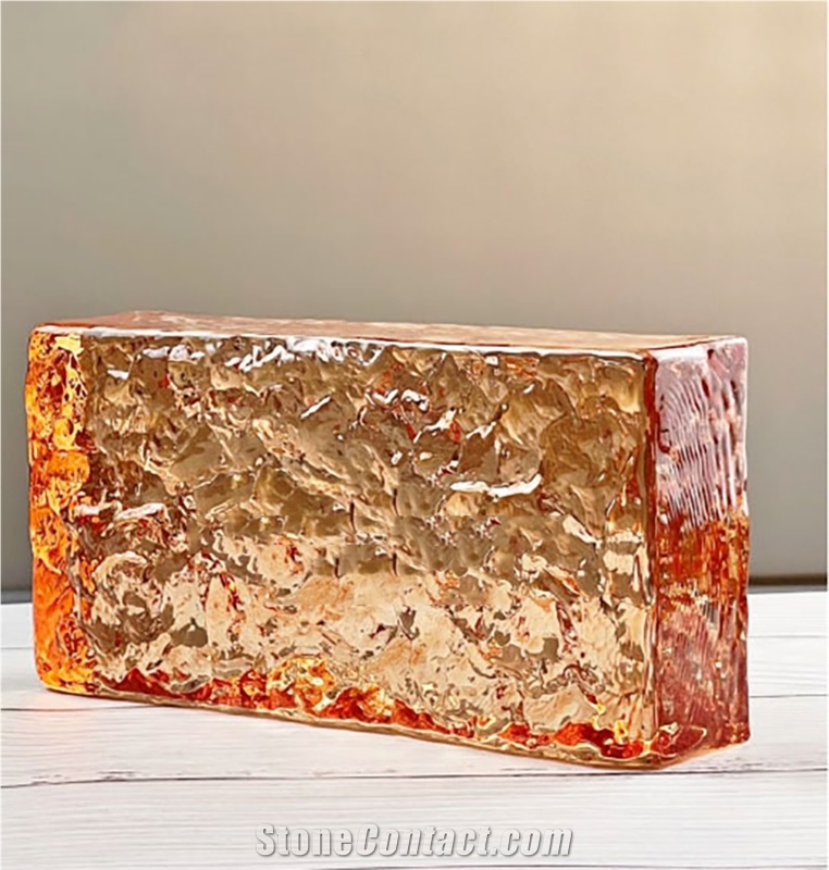 Orange Double-Sided Ice Crystal Pattern Glass  Bricks