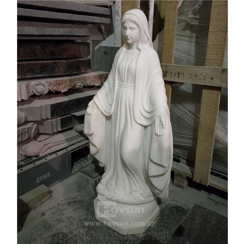 China White Marble Virgin Mary On A Snake Sculpture