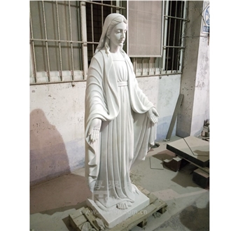 White Marble Religious Open Hand Blessed Mother Mary Statues
