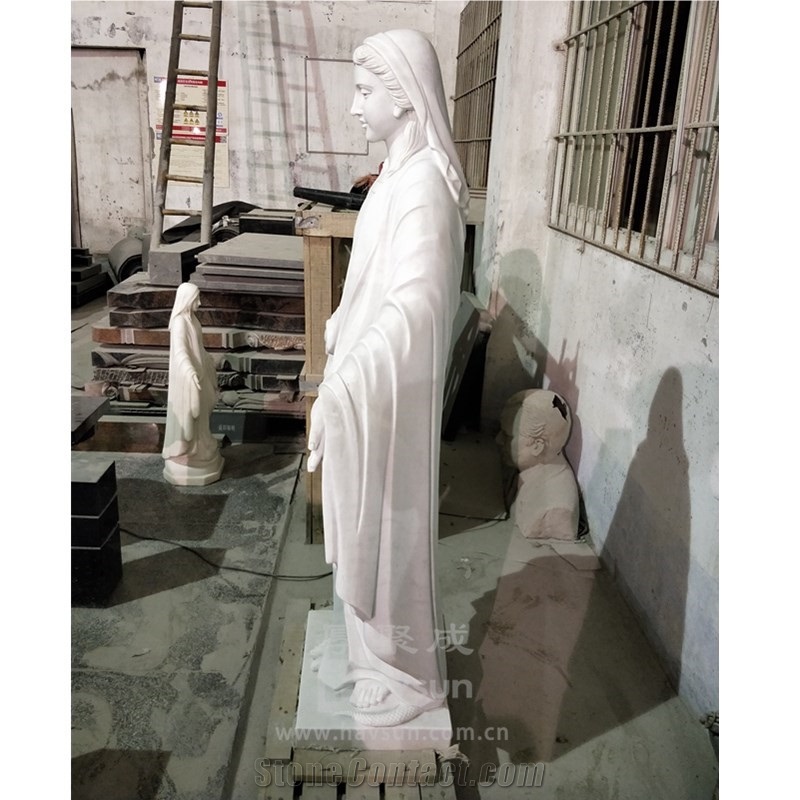 White Marble Religious Open Hand Blessed Mother Mary Statues