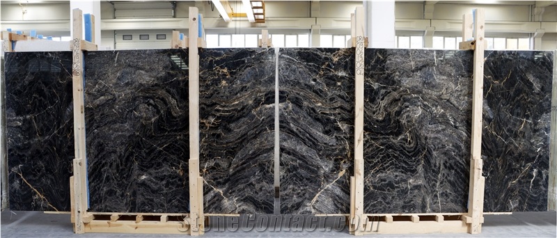Fusion Black Gold Marble Slabs