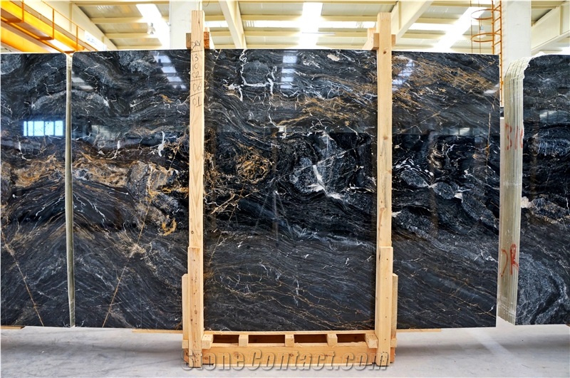 Fusion Black Gold Marble Slabs