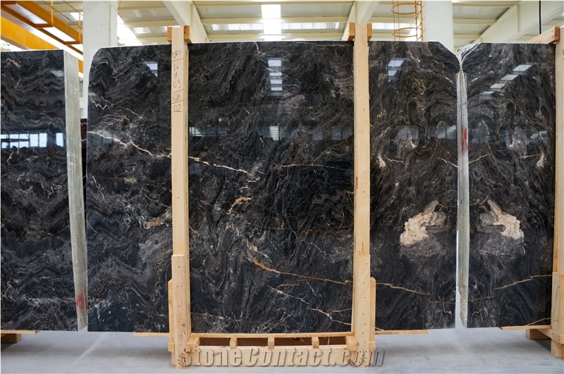 Fusion Black Gold Marble Slabs