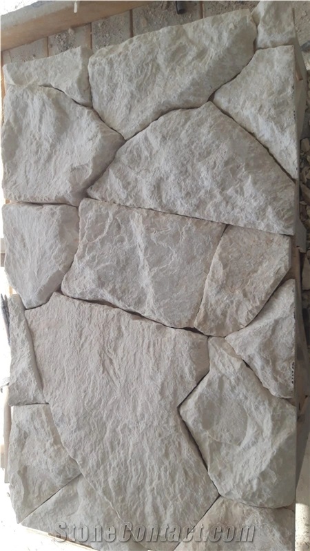 Crazy White Limestone Split Face Ashlar Stone Wall Cladding Panels
