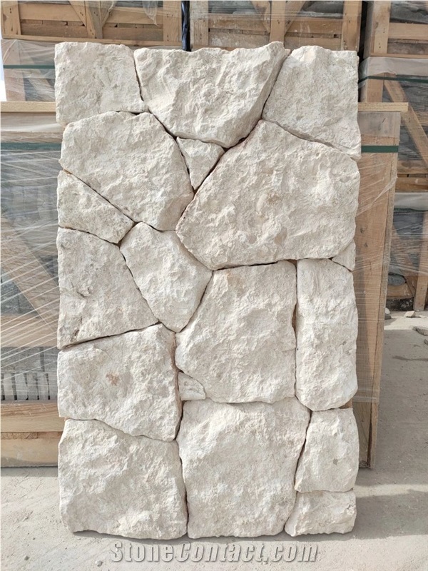 Crazy White Limestone Split Face Ashlar Stone Wall Cladding Panels