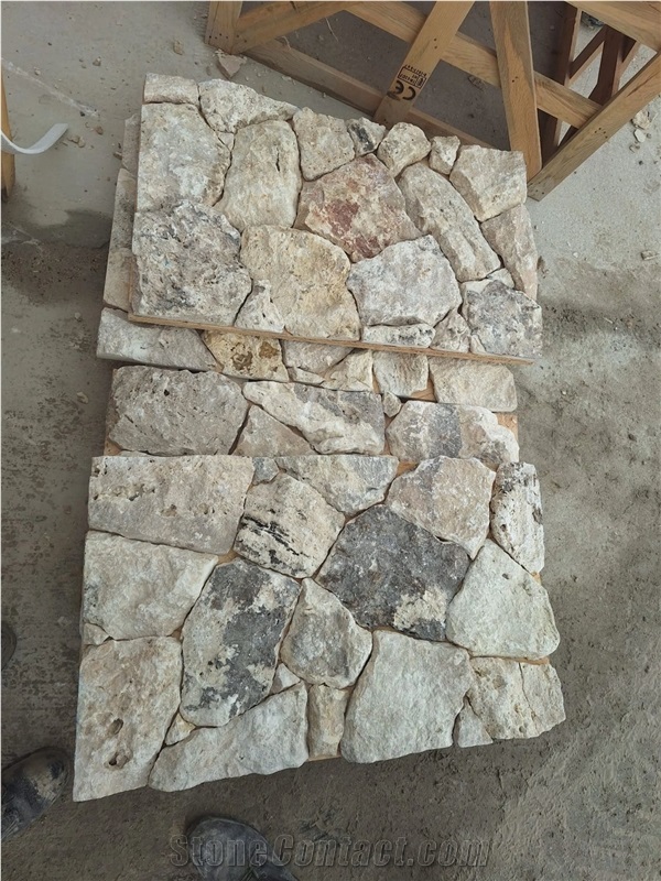 Crazy White Limestone Split Face Ashlar Stone Wall Cladding Panels