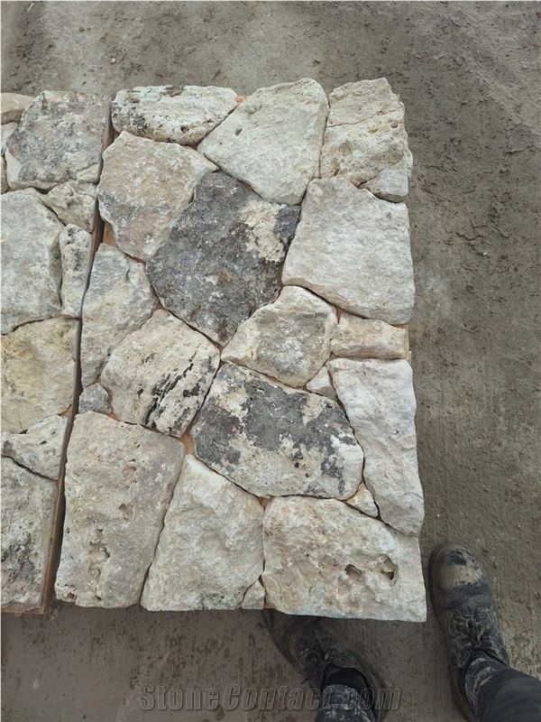 Crazy White Limestone Split Face Ashlar Stone Wall Cladding Panels