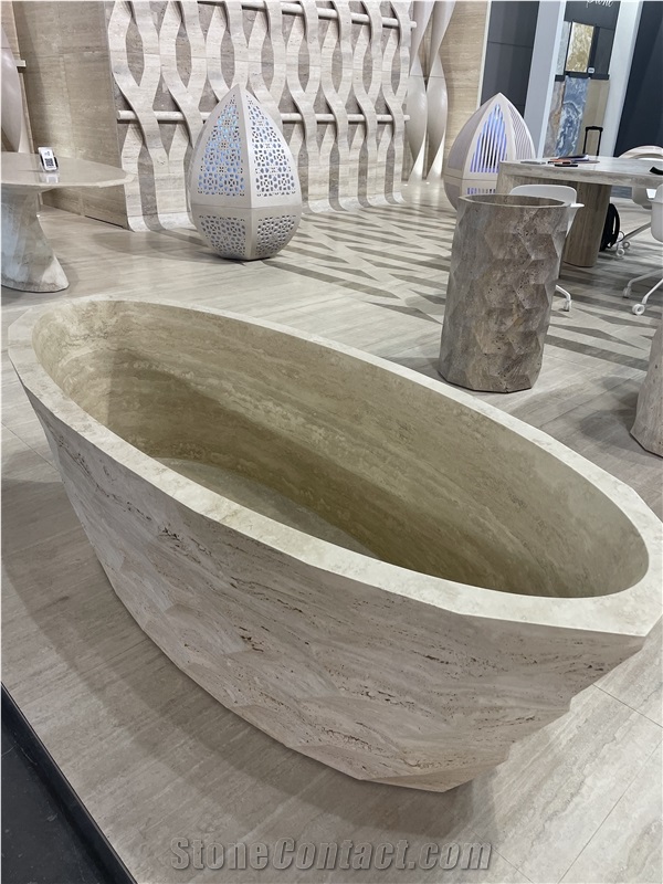 Travertino Romano Hand-Carved Bath Tub