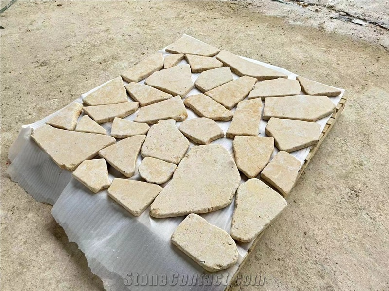 Beige Limestone Tumbled Random Flagstone Pavers & Walling