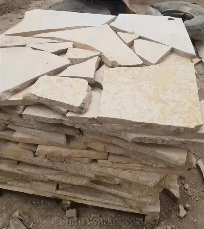 Honed Beige Limestone Irregular Random Flagstone Pavers/Wall