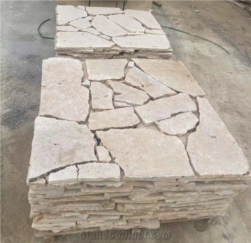 Honed Beige Limestone Irregular Random Flagstone Pavers/Wall