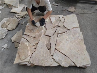 Honed Beige Limestone Irregular Random Flagstone Pavers/Wall