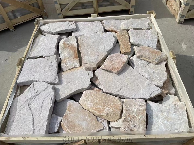 White Sandstone Random Flagstone For Wall, Natural Face Wall Stone