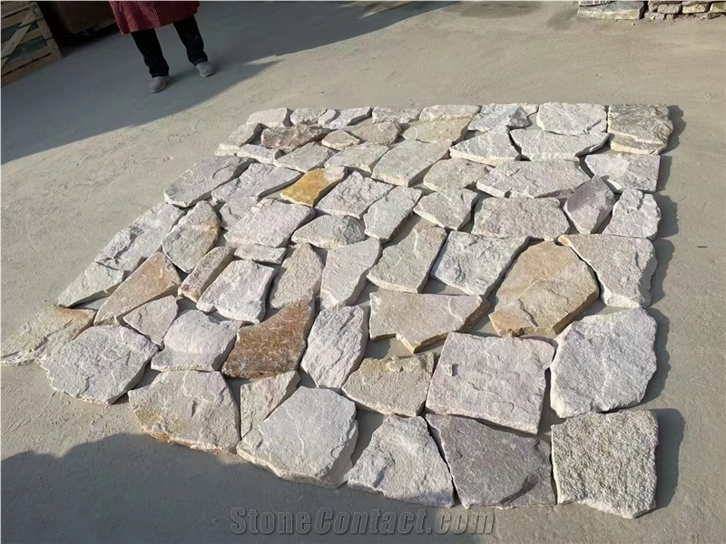 White Sandstone Random Flagstone For Wall, Natural Face Wall Stone