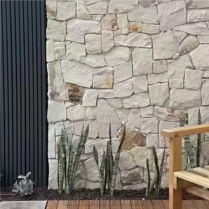 White Sandstone Random Flagstone For Wall, Natural Face Wall Stone