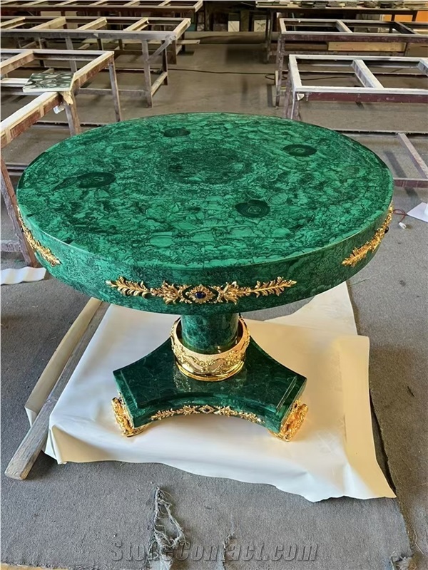 Malachite Green Semiprecious Stone Round Table