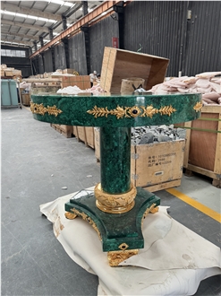 Malachite Green Semiprecious Stone Round Table