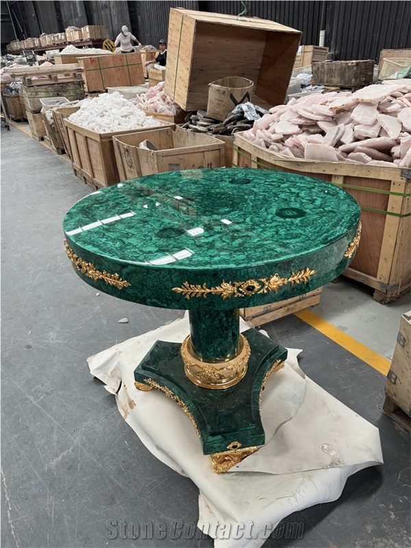 Malachite Green Semiprecious Stone Round Table