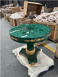 Malachite Green Semiprecious Stone Round Table
