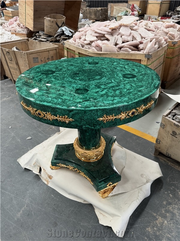 Malachite Green Semiprecious Stone Round Table
