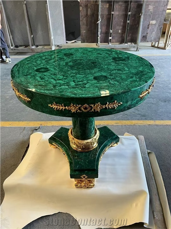 Malachite Green Semiprecious Stone Round Table