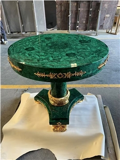Malachite Green Semiprecious Stone Round Table