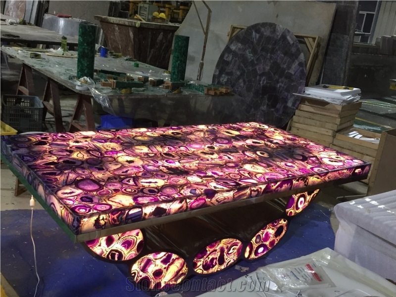Semiprecious Stone Pink Agate Tiles Gemstone Panels