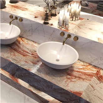Arabescato Orobico Rosso Marble Slabs Commercial Kitchen