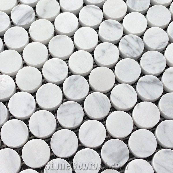 Bianco Carrara Marble Penny Round Mosaic Tiles