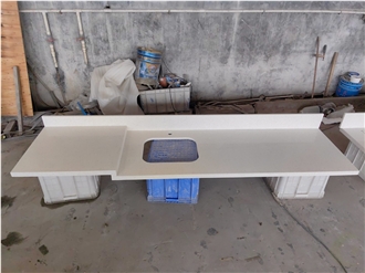 2005 Snow White Quartz Bathroom Vanity Tops For Hotel