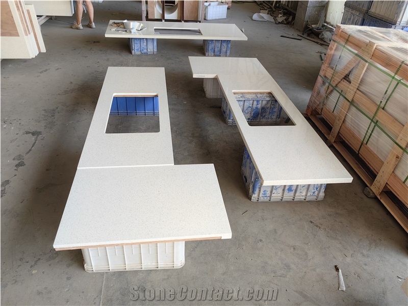 2005 Snow White Quartz Bathroom Vanity Tops For Hotel