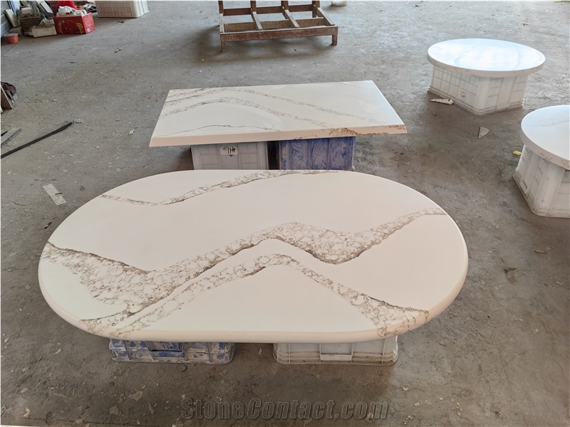 5004 Brittanicca Quartz Gold Veins Solid Surface Table Tops