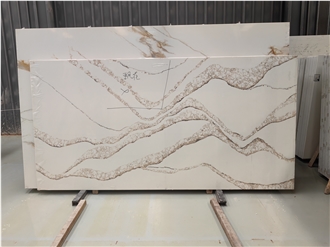 5004 Brittanicca Quartz Gold Veins Solid Surface Table Tops