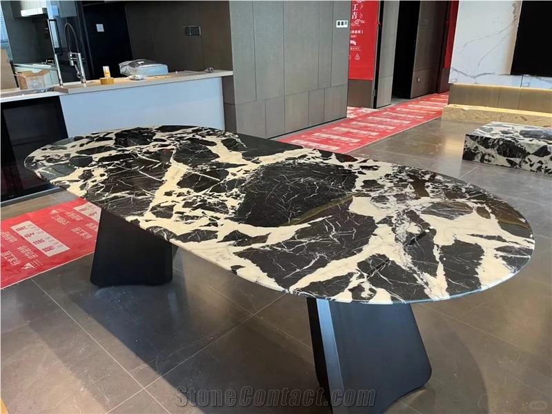 HRST Black Noir Grand Antique Marble Dining Table On Sale