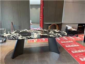HRST Black Noir Grand Antique Marble Dining Table On Sale