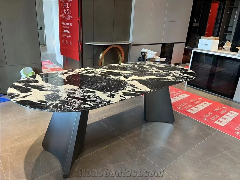 HRST Black Noir Grand Antique Marble Dining Table On Sale