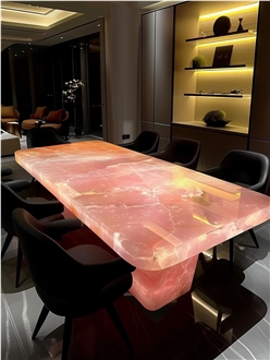 HRST Custom Backlight Pink Onyx Dining Table On Sale
