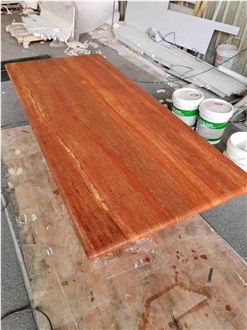 HRST Nature Red Travertine Stone Dining Table Living Room