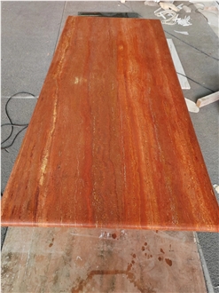 HRST Nature Red Travertine Stone Dining Table Living Room