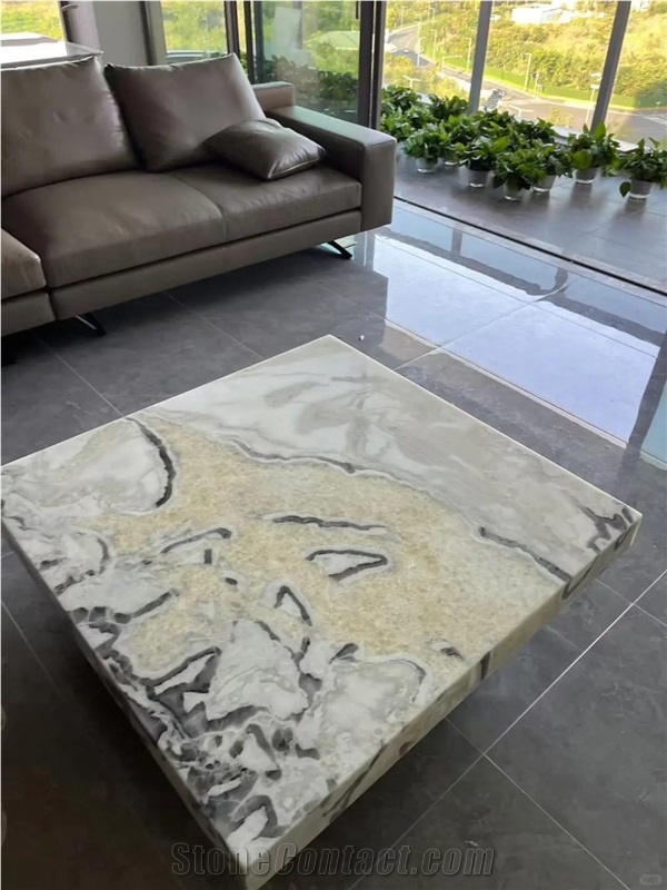 HRST Oyster White Marble Stone Dining Coffee Table On Sale