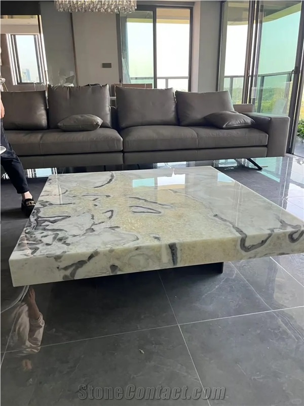 HRST Oyster White Marble Stone Dining Coffee Table On Sale