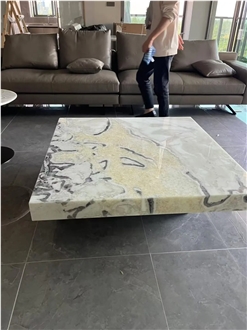 HRST Oyster White Marble Stone Dining Coffee Table On Sale