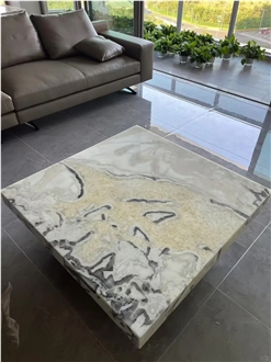 HRST Oyster White Marble Stone Dining Coffee Table On Sale