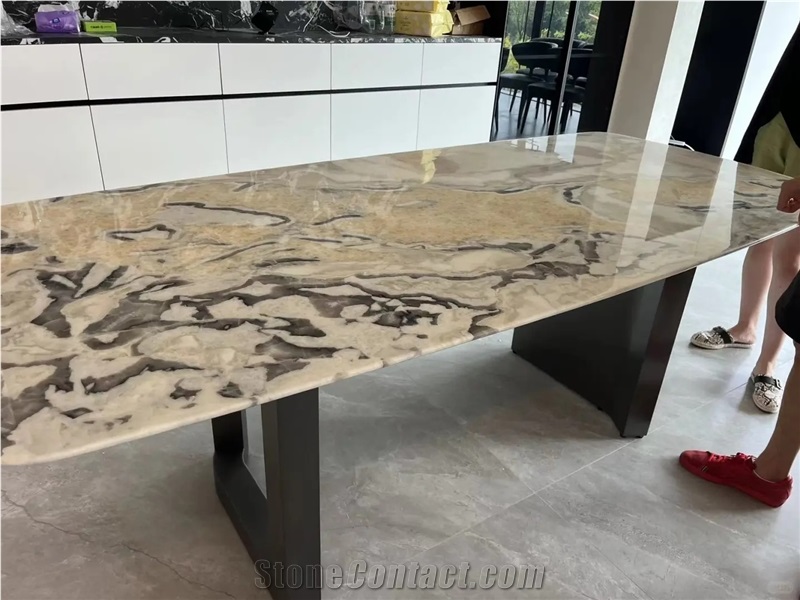 HRST Oyster White Marble Stone Dining Coffee Table On Sale