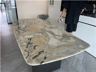 HRST Oyster White Marble Stone Dining Coffee Table On Sale