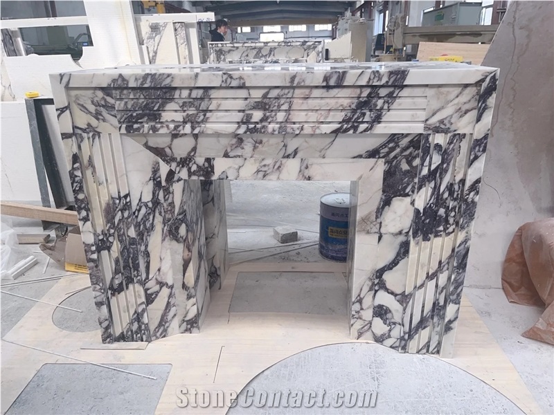 Modern Calacatta Viola Marble  Indoor Fireplace Surround