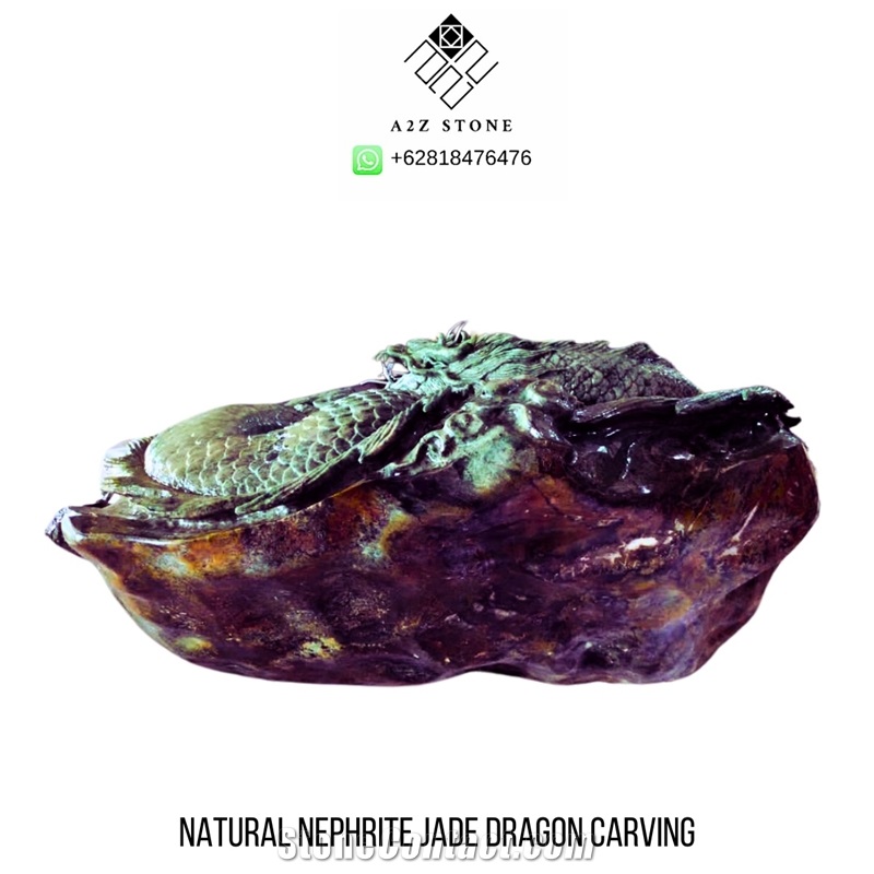 Natural Nephrite Jade Dragon Carving Stone Crafts